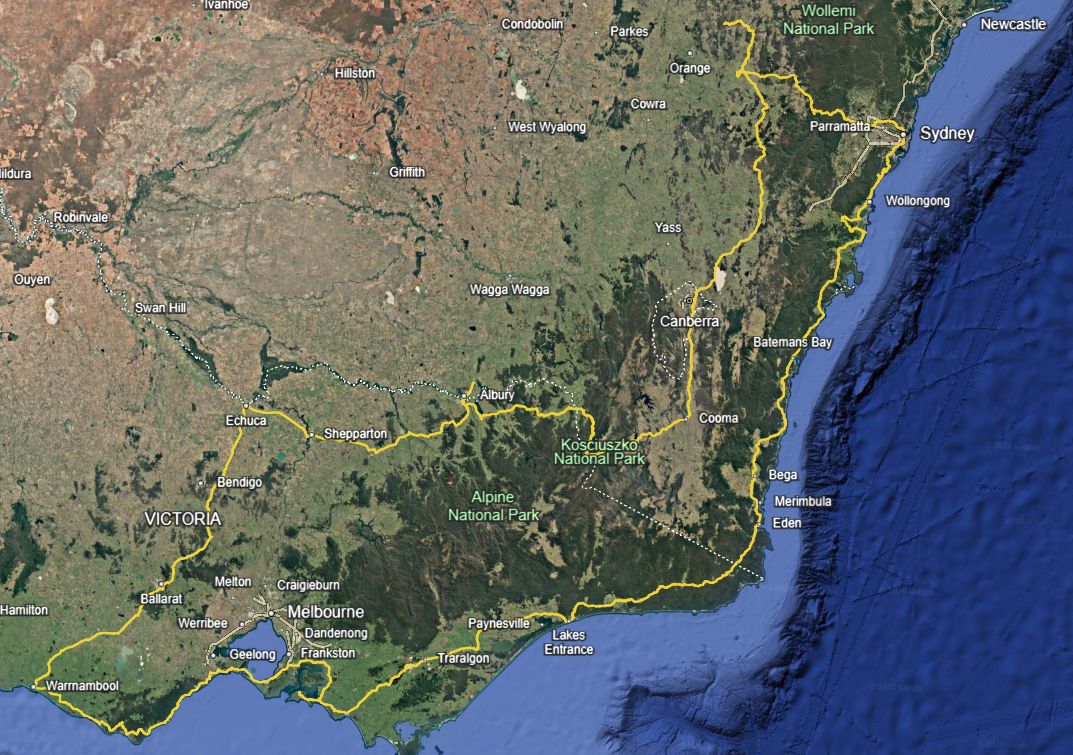 2026-Ride-Australia-South-East-satellite-map Ride Australia’s Southeast – 16 November 2026 – 15 Days