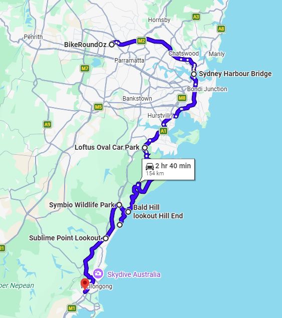 Day-03-Seven-Hills-NSW-to-Wollongong-Map-1 Ride Australia’s Southeast – 16 November 2026 – 15 Days