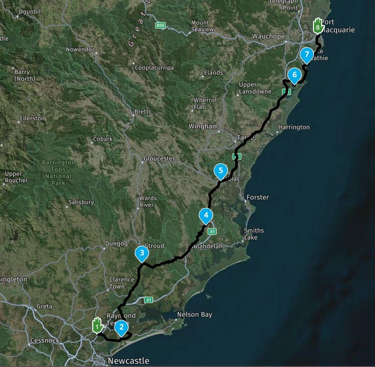 Day-04-Map-Heatherbrae-to-Port-Macquarie-Hybrid Ride New South Wales's Northwest Roads - 07 November 2026 - 8 Days