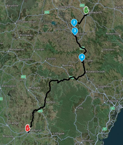 Day-06-Map-Tamworth-to-Bathurst-hybrid Ride New South Wales's Northwest Roads - 07 November 2026 - 8 Days
