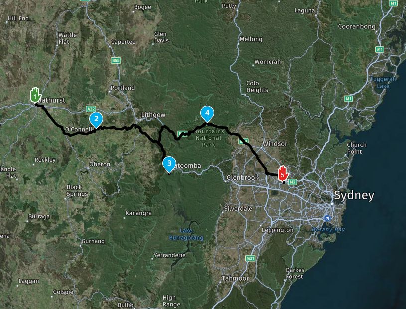 Day-07-Map-Bathurst-to-Sydney-hybrid-1 Ride New South Wales's Northwest Roads - 07 November 2026 - 8 Days